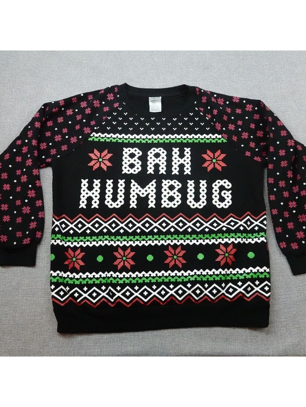 Freeze Bah Humbug Ugly Christmas Sweater Size M/L Poinsettia Holiday Pullover